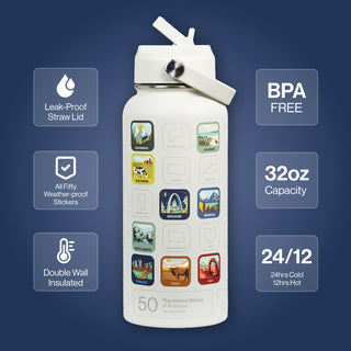 Fifty States Insulated Sticker Bottle - Tan