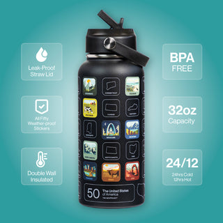Fifty States Insulated Sticker Bottle - Black