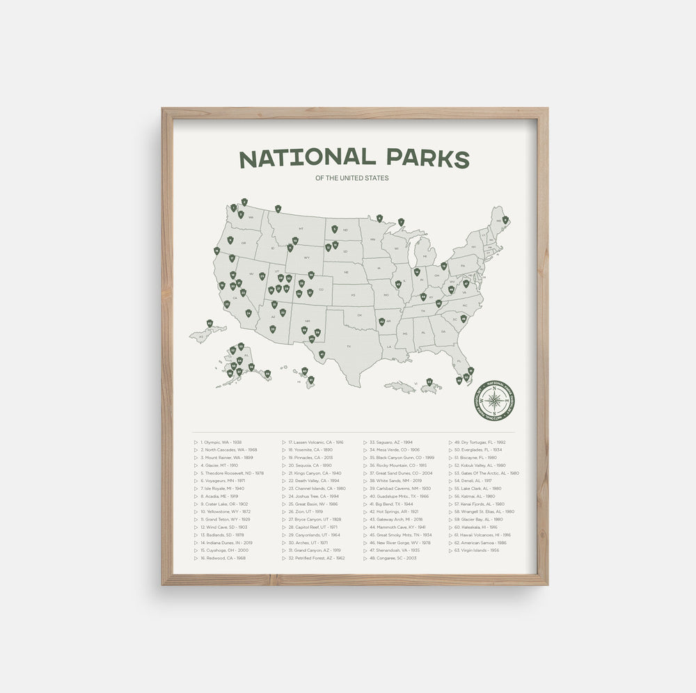 US National Parks Map Checklist Poster – The GeoProject